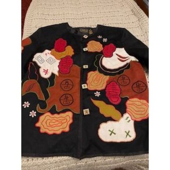 Allure Shacket Embroidered with artsy Buttons Jacket women’s Sz L Black‎ multi - Picture 8 of 16